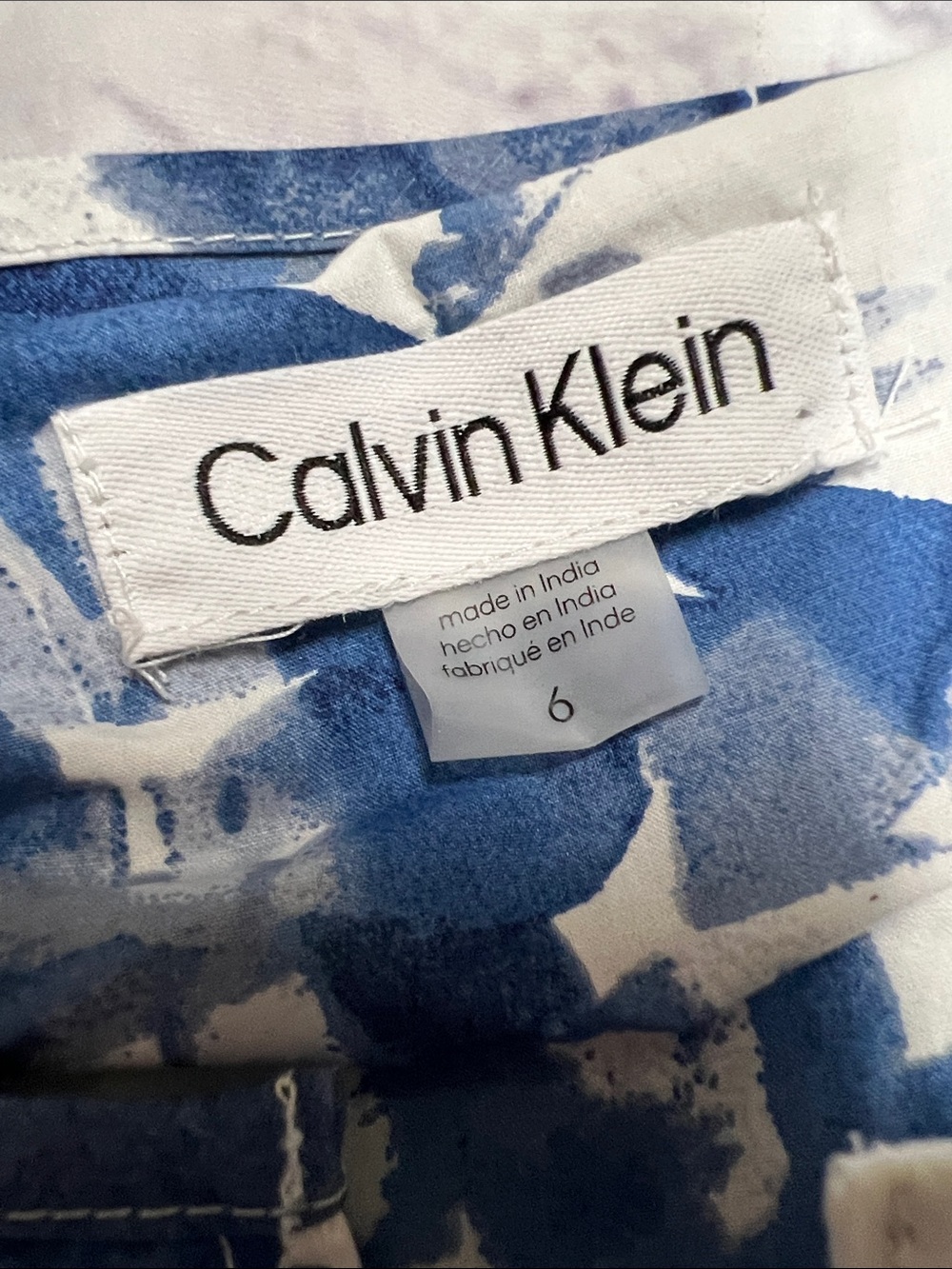 Calvin Klein White Midi Dress with Blue Floral Print - Picture 2 of 4